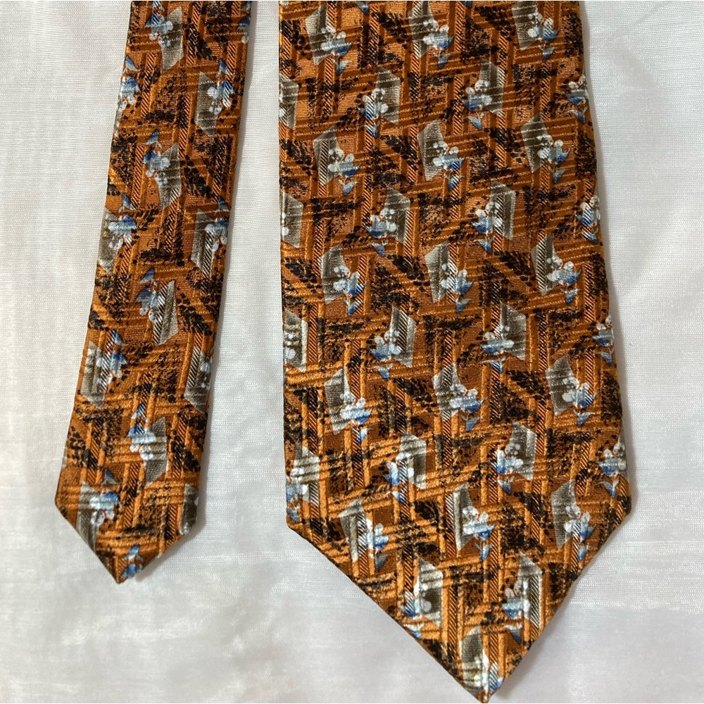 Zanzara Vintage Silk Orange Patterned Necktie